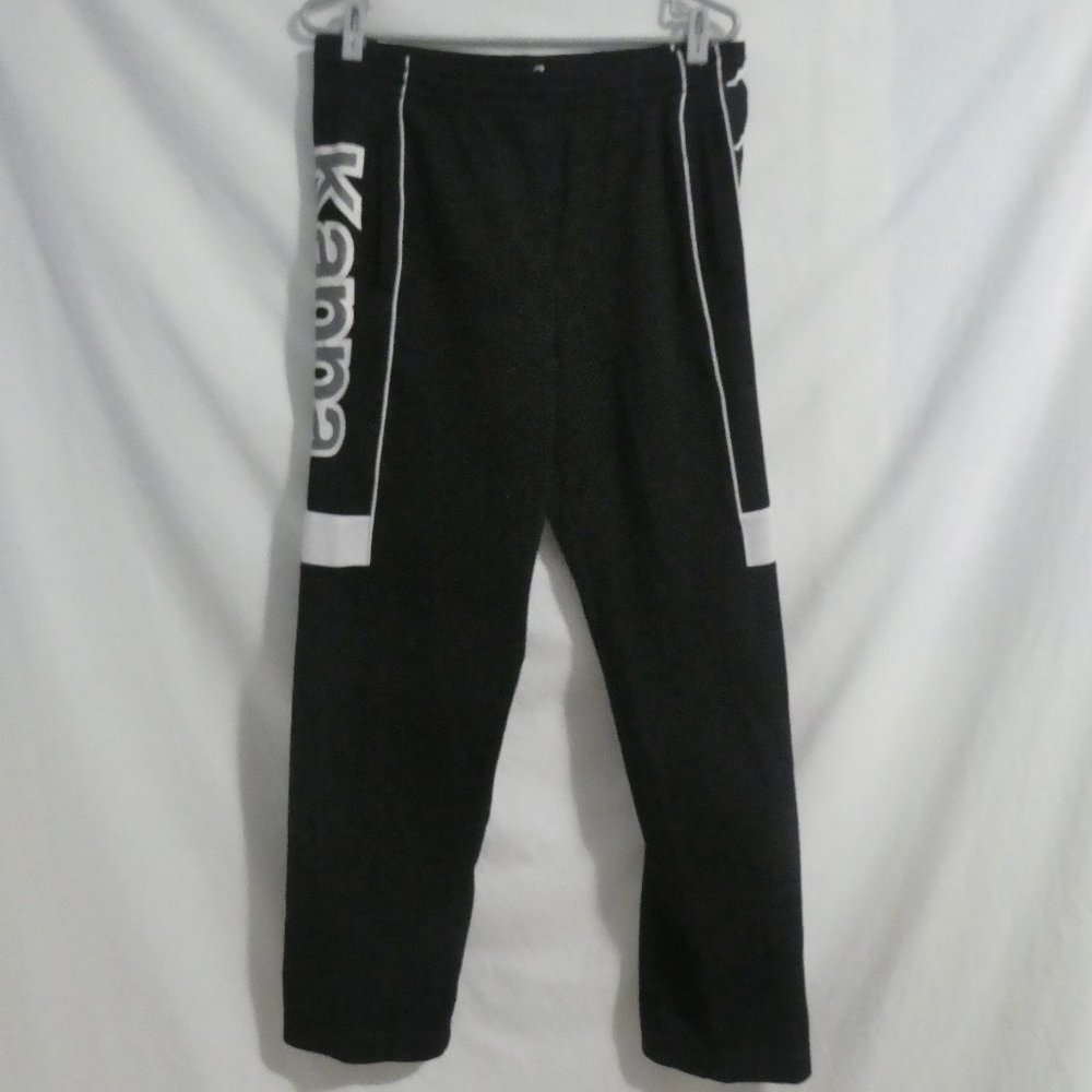 KAPPA, size small, black exercise / track pants w/ white Kappa logo / design EUC
